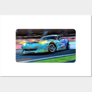 Corvette C7 Drift Cartoon Drawing Action Print Posters and Art